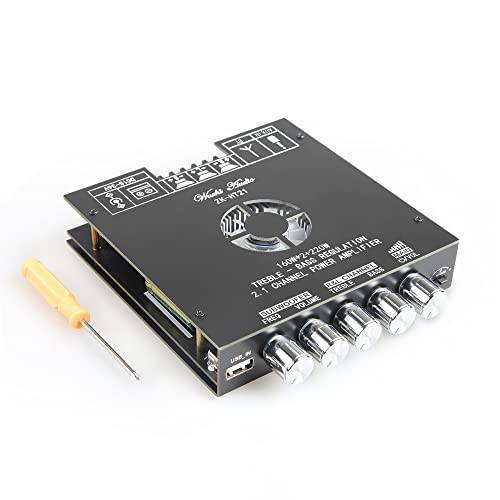 TDA7498E 블루투스 파워 앰프 보드 서브우퍼 2.1 채널 160W×2+ 220W, 15V-36V 오디오 파워 앰프 모듈 트레블 and 베이스 컨트롤, 블랙