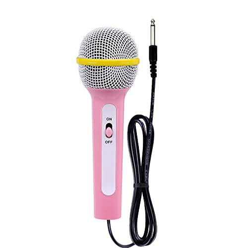 BorryHow 유선 다이나믹 마이크,마이크로폰 노래방 머신 장난감, 유선 소형,휴대용 마이크,마이크로폰 6.35mm 플러그 3M 케이블 호환가능한 노래방 스피커 장난감 (핑크)