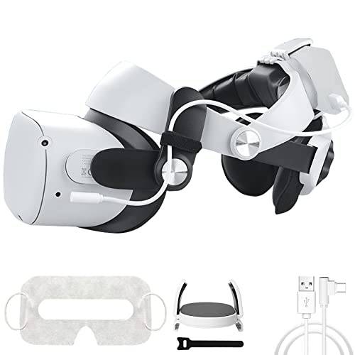 헤드 스트랩 오큘러스 퀘스트 2 Elite 스트랩 외장 배터리 팩 홀더 강화 재생시간 VR 헤드 스트랩 교체용 오큘러스 퀘스트 2 편안한 스트랩 일회용 VR 마스크 세트