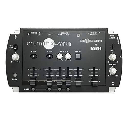 메이커 hart 드럼 Mixer-compact 6 채널/ 3.5mm/ 6.3mm 잭 USB 오디오 Out/ build in 마이크,마이크로폰 drummer’s 라이브/ 방송/ webcasting/ 스트리밍