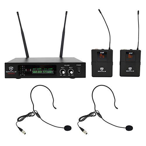 Rockville RWM81U 듀얼 UHF 헤드셋&  기타 무선 마이크,마이크로폰 시스템 w/ LCD