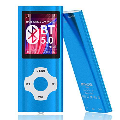 MYMAHDI 블루투스 5.0 MP3/ MP4 플레이어 32GB 메모리 카드, 1.8’’ LCD 스크린, 지원 Up to 128GB/ 비디오/ 음성 LP레코드/ FM 라디오/ E-Book 리더, 리더기/ 포토 뷰어 다크 블루