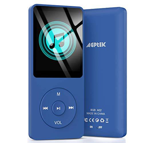 AGPTEK A02 8GB MP3 플레이어, 70 시간 재생 무손실 사운드 음악 플레이어, 지원 up to 128GB, 다크 블루