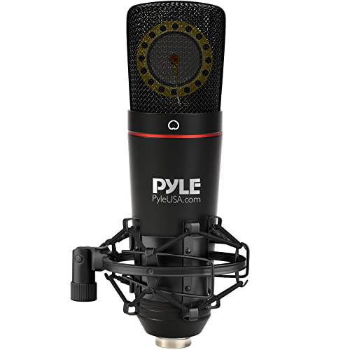 Pyle 라지 다이어프램 카디오이드 콘덴서 XLR 마이크rophone 키트 - 큰 캡슐 34mm 프로 오디오 마이크 - 오디오 카디오이드 콘덴서 스튜디오 마이크, 충격 마운트, 여행용 케이스, 두꺼운 보컬 and Instrumentals