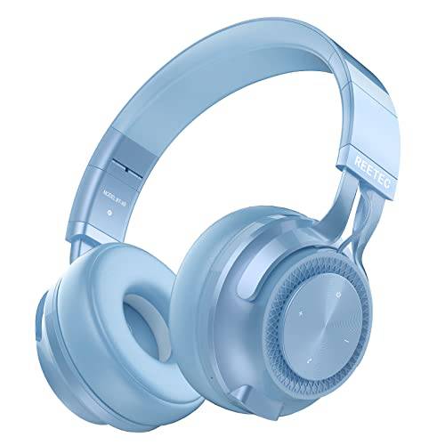REETEC 무선 블루톱니 헤드폰,헤드셋 Over-Ear - [40 Hrs 플레이 타임, 소프트 단백질,프로틴 이어패드] 폴더블 하이파이 스테레오 무선 헤드폰,헤드셋 마이크,마이크로폰, 딥 베이스 헤드셋 폰, PC,  아이패드 - 블루