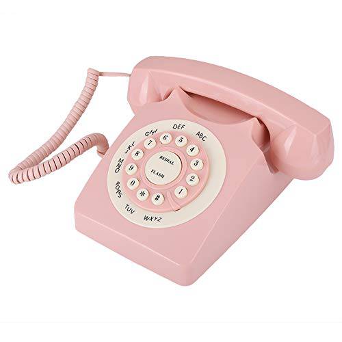 빈티지 전화, 데스크탑 레트로 앤틱 전화, 클리어 사운드/ 라지 버튼/ 하이 해상도 사운드 퀄리티 홈/ 오피스, 핑크