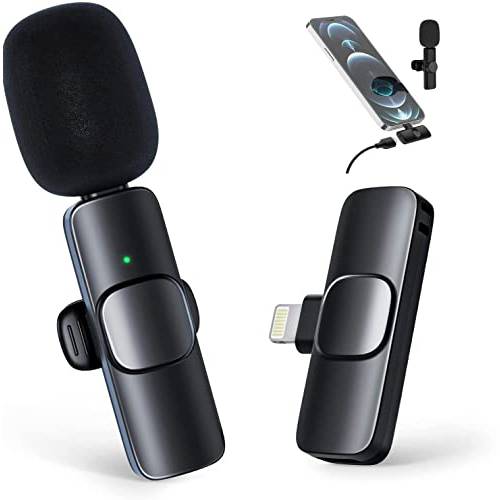 WDIAN 휴대용 무선 라발리에 마이크 아이폰, USB 2.4Ghz 플러그 and 플레이, 소음 방지 클립 마이크 폰, 유튜브 FB 라이브 스트림 TikTok 브이로그 비디오 Recording(Lightning, 블랙)