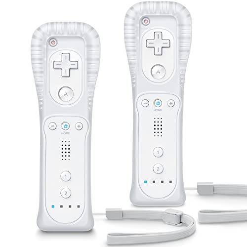Wii 컨트롤러 2 팩, Wii 리모컨 컨트롤러, 실리콘 케이스 and 손목 스트랩, TIANHOO 리모컨 컨트롤러 Wii/ Wii U, 화이트