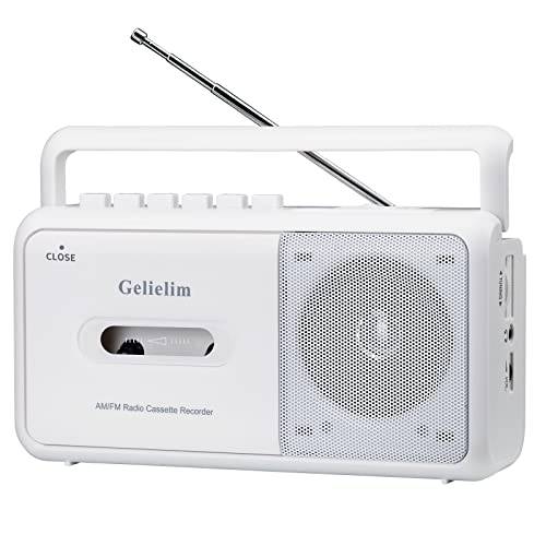 Gelielim 개인 카세트 플레이어 레코더 AM FM 라디오, AC 전원 or 배터리 작동 휴대용 빈티지 테이프 플레이어 레코더 이어폰 잭 and Built-in 마이크,마이크로폰, 화이트