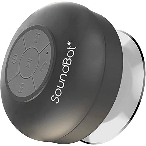 SoundBot HD 방수 블루투스 4.0 샤워 스피커 화이트+ 블랙 핸즈프리 휴대용 스피커폰 Built-in 마이크, 6hrs of 재생시간, 컨트롤 버튼 and 전용 석션 컵 Showers