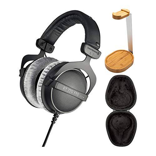 베이어다이나믹 DT 770 프로 80 옴 Over-Ear 스튜디오 헤드폰,헤드셋 (블랙) Knox 기어 하드 쉘 헤드폰 케이스 and Knox 기어 나무 헤드폰 스탠드 번들,묶음 (3 아이템)
