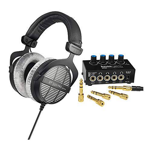 베이어다이나믹 DT-990 프로 Acoustically 오픈 헤드폰,헤드셋 (250 옴) and Knox 기어 컴팩트 4-Channel 스테레오 헤드폰 앰프 번들,묶음 (2 아이템)