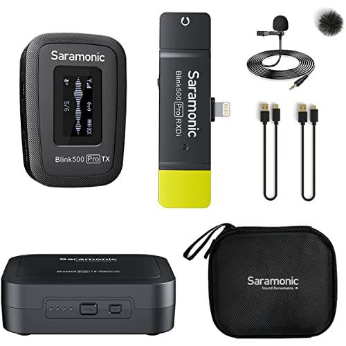 Saramonic Advanced 2.4GHz 무선 Clip-On 마이크,마이크로폰 시스템  라발리에& Dual-Channel 라이트닝 리시버 애플 아이폰&  아이패드 (BLINK500PROB3)