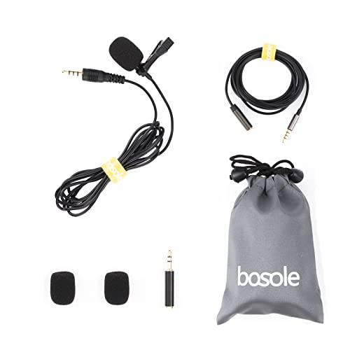 Bosole 범용 3.5mm 라펠 마이크,마이크로폰 ectional 콘덴서 라펠 마이크 심플 클립 on 시스템, 리모컨 Work and 오디오&  비디오 레코딩, 유튜브, 인터뷰,면접, 팟캐스트, Vlogging