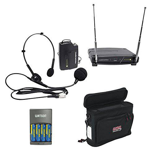 Audio-Technica ATW-901A/ H 시스템 9 VHF 무선 Unipak 시스템 프로 8HEcW Headworn 마이크,마이크로폰, GM-1W 휴대용 팩& 4-Hour 고속 충전기 키트