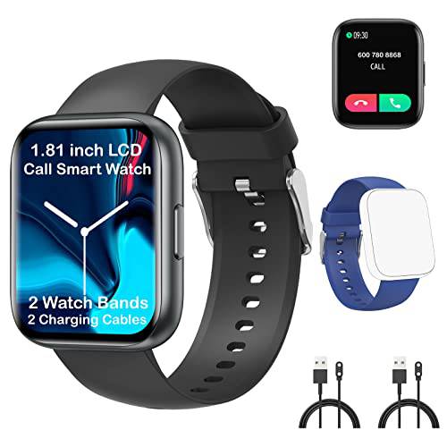 Kimnix 스마트 Watch(Make/ Answer 통화/ 다이얼), 1.81 in HD 피트니스 트래커  심박수, 심장박동수 혈압 모니터 IP67 방수 Text and 통화 블루투스 스마트워치 안드로이드 iOS 휴대폰 남녀공용, 남녀 사용 가능 블랙
