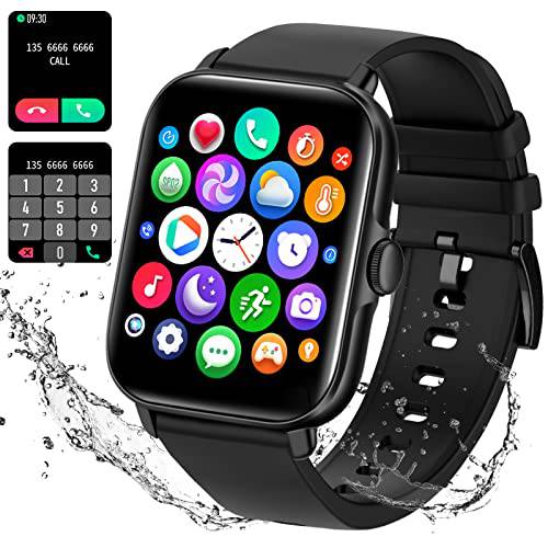스마트 워치, 피트니스 워치  심박수, 심장박동수 혈압 모니터 IP67 방수 블루투스 폰 Watch(Make/ Answer 통화) AI 음성 컨트롤, 1.7 스마트워치 안드로이드 iOS 휴대폰 남녀공용, 남녀 사용 가능 블랙