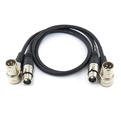WJSTN Right-Angle Male XLR to 스트레이트 Female XLR 어댑터 케이블, Female to Male 2Pack (2FT)