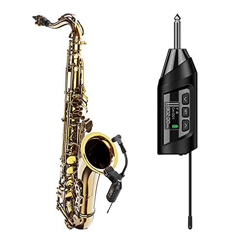 SGPRO 무선 색소폰 마이크,마이크로폰 시스템, 프리셋 에코 기능, 클립 On 악기 마이크,마이크로폰 Tuba 프렌치 혼 트럼펫 Trumbone