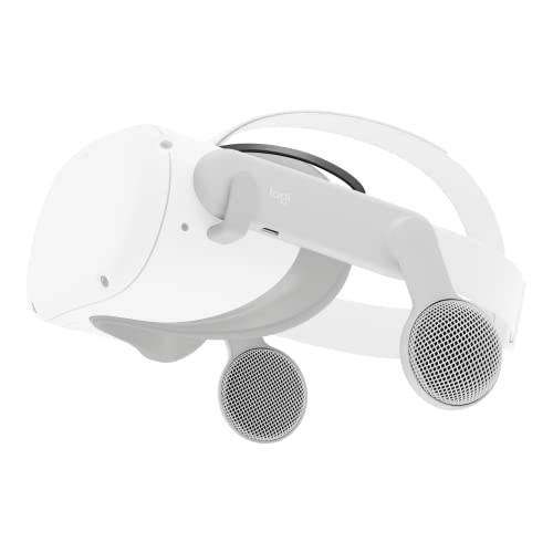 로지텍 코러스 VR Off-Ear 헤드셋 메타 퀘스트 2, Designed 게이밍 and VR 피트니스, 경량, 오픈 에어 몰입 오디오, 플립 to 음소거, USB-C Passthrough - 화이트