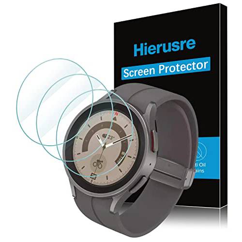Hierusre 갤럭시 워치 5 프로 화면보호필름, 액정보호필름 45mm, 3 팩 삼성 워치 5 프로 화면보호필름, 액정보호필름,  강화유리, 9H 강도, 안티 스크레치, 안티 파편,  기포방지