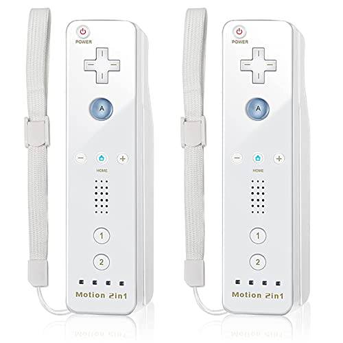 Gamrombo 2 팩 컨트롤러 교체용 Wii/ Wii U 콘솔, 모션 게임패드 빌트인 3-Axis 모션 플러스 실리콘 케이스 and 손목 스트랩 (화이트)