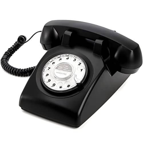 Dicunoy 회전식 다이얼 Telephones, 빈티지 Old 전화 유선전화, 블랙 1960’s 클래식 스타일 유선 유선전화 휴대폰 가정용, 오피스, Farmhouse 데코