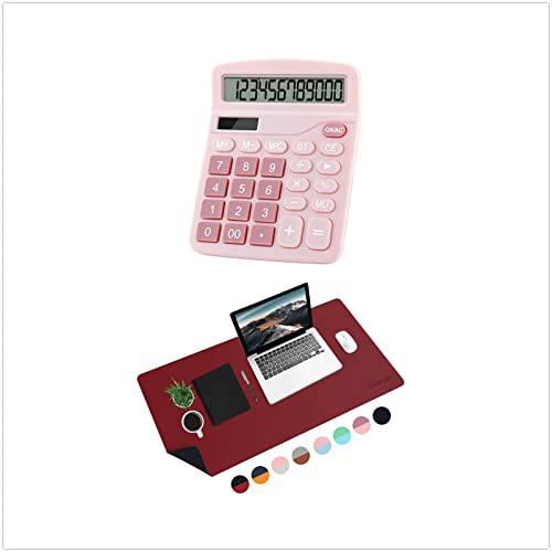 데스크 계산기 핑크+  양면줄자 데스크 매트 레드/ 블랙 31.5 x 15.7