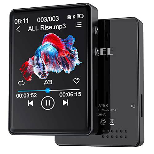 32GB Mp3 플레이어 블루투스, QNGEE 휴대용 Mp3 Mp4 플레이어 스포츠 Built-in 스피커, FM 라디오, 음성 LP레코드, 알람 시계, 스톱워치 디지털 음악 플레이어 USB-C and 풀 터치스크린