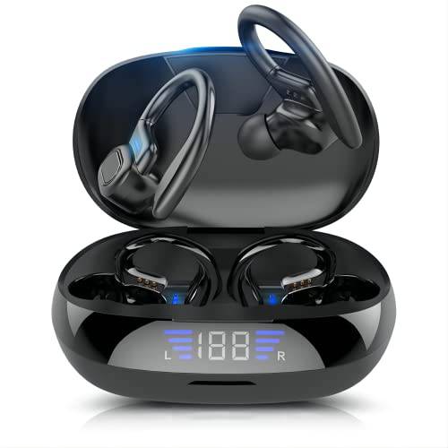 JIMYAO VV2 블루투스 5.0 무선 Ear-Hook 이어폰, 이어버드, 2600mAh 충전 박스, 지원 휴대용 폰 비상 충전, IPX5 방수, Built-in 마이크,마이크로폰