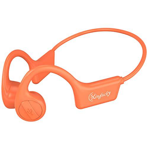 Kinglucky 무선 골전도 헤드폰, 헤드셋, Open-Ear 블루투스 스포츠 헤드폰, 헤드셋 - 땀에무너지지않는, 땀방지 이어폰 사이클링, 운동 and 나이트 런닝 - Built-in 노이즈캔슬링, 노캔 Mic(Orange)