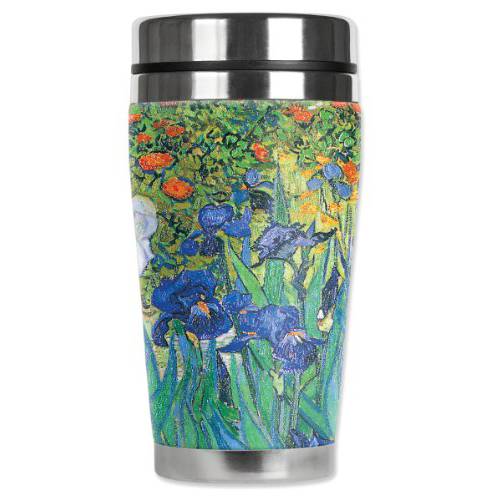 Mugzie  밴 Gogh Irises 여행용 머그잔 보온,보냉 잠수복 커버, 16 oz, 블랙