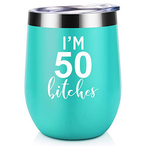 Im 50 | 50th Birthday Gifts For Women | Coolife 12 oz Stainless Steel Wine Tumbler Insulated Funny Cup | Best Turning 50 Year Old Birthday Gift Ideas for Wife, Mom, Her