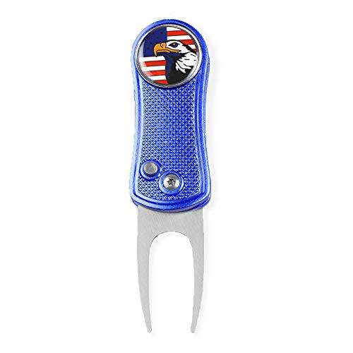 HAIYUE Foldable Golf Divot Repair Tool I Love USA,Bald Eagle,USA Flag,Statue Liberty Pattern American Patriotism Magnetic Ball Markers (Multi-Colors/Bone Shape)