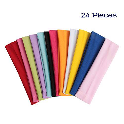 SBYURE 24 Pieces Yoga Fashion Headband Stretchy Soft Sweatband Head Wrap for Dance Exercise,Sports,12 Colors