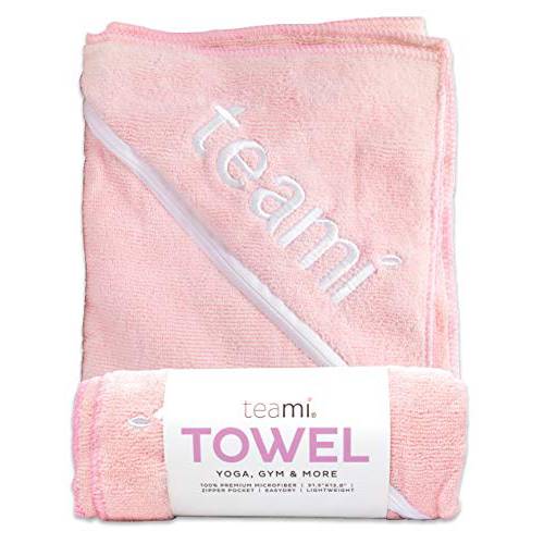 Teami Quick Dry Microfiber Towel - Super Absorbent and Ultra Compact, Lightweight Antimicrobial Towels Best for Sports, Yoga, Travel, Camping, Gym, Beach, Swimming, and Backpacking (Pink)