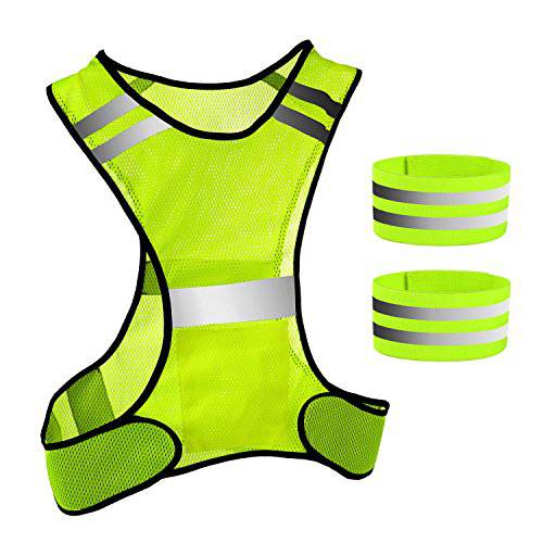Pangda High Visibility Safety Vest with Reflective Strap and Reflective Armbands Wristbands for Night Walk Running Dog Walking Motorcycling