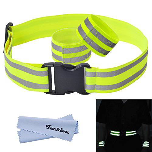 Techion Reflective Elastic Fabric Waist Belt Band with Buckle Clip and Two Reflective Strips for Cycling/Biking/Walking/Jogging/Running Gear and Outdoor Sports (Waistband)