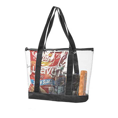 Bags for Less 라지 클리어 비닐 토트 백 숄더 핸드백 블랙