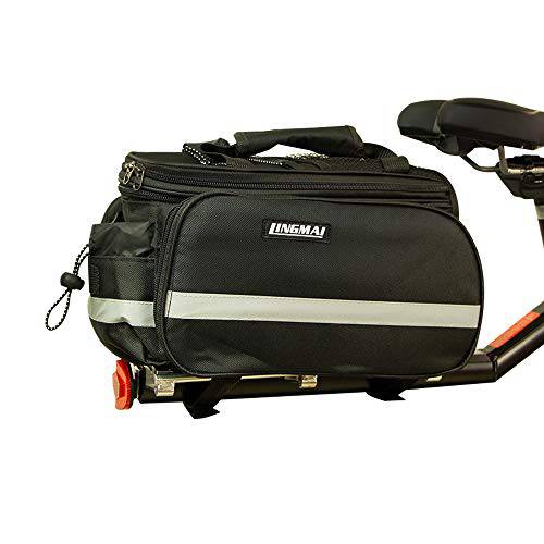 LINGMAI Mesa Trunk Bag Black - w/Rear Light Clip Attachment & Reflective Trim - Bicycle Trunk Bag Cycling Rack Pack Bike Rear Bag