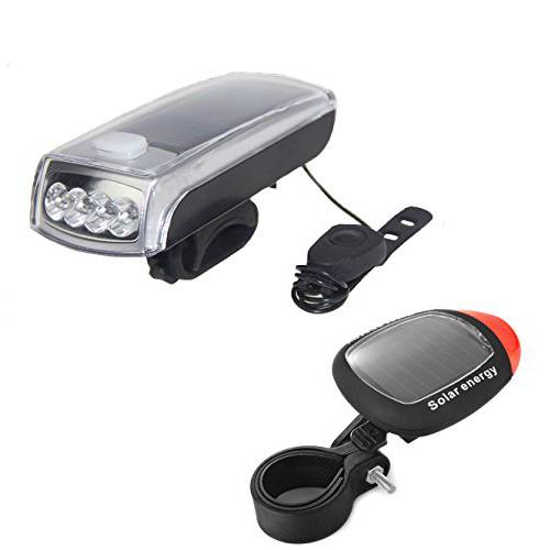 Ultra Bright Bicycle Lights Set - Front Headlights & Horn & Back Taillights, Two(Solar and USB)-in-One Rechargeable LED Bike Front Lights, Waterproof & Safety Road, 1200mAH/1200 Lumens Head Lights.