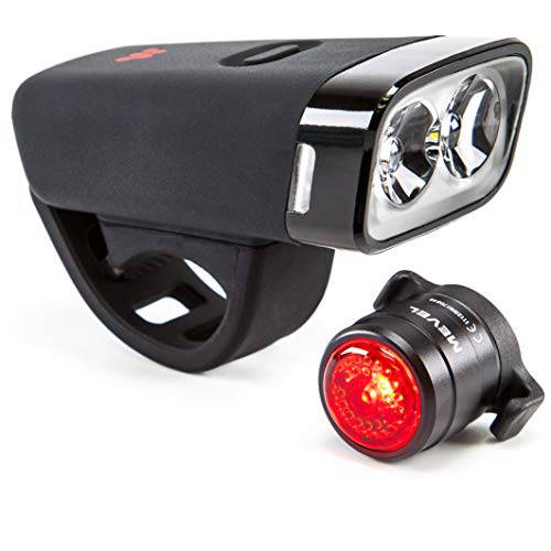 Mevel Cruiser USB Rechargeable Bike Light Set - Free LED Taillight Included ? Super-Bright Headlight - Fits All Bicycles, Easy Install & Quick Release