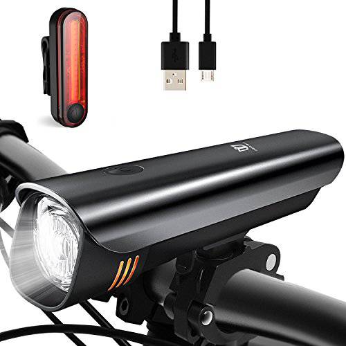 눈부심 방지 안전 자전거 전방 및 후방 DB DEGBIT 방수 USB 충전식 LED 자전거 라이트 세트 강력한 4 모드 밝은 헤드 라이트 및 무료 후면 조명 간편한 설치 및 해제 사이클링 손전등