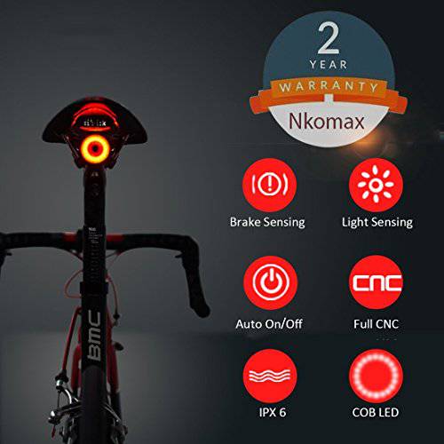 Nkomax 똑똑한 자전거 꼬리 빛 매우 밝은, 자전거 빛 재충전 용 자동 온 / 오프의 IPX6 방수 LED 자전거 점화, 고강도 후면 LED 부속품은 어떤로드 바이크든지, 쉬운에 설치한다