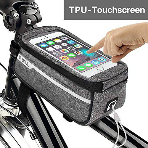 Sporcis Bicycle Bag, Bike Handlebar Bag TPU Sensitive Touch Screen Bike Frame Bag Cycling Front Tube bag Mobile Phone Holder for any Smartphones Below 6.0 Inch, 1L (Gray)