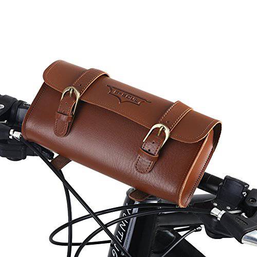 Handcrafted Leather Bike Bag, Waterproof Retro Bicycle Front Bag, Quick Release Cycling Rear Storage Pouch Bike Saddle Bag for Storing Cellphone, Purse, Keys, Make Your Bike Special