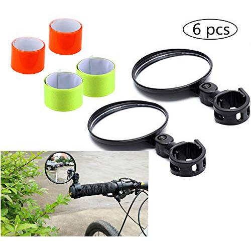 NF orange 2-Pack Adjustable Rotatable Handlebar Glass Mirror for Mountain Road Bike Cycling Bicycle Bonus 4 Pcs Reflective Bands for Cycling