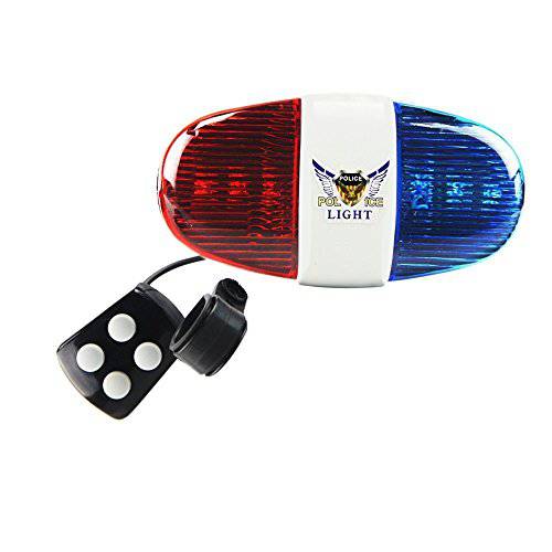 RingRingshop Super Loud Bike Bicycle Police LED Light 6-LED Strobe Blue and Red Bicycle Safety Light + 4-Melody Loud Siren Sound Trumpet Cycling Horn Bells