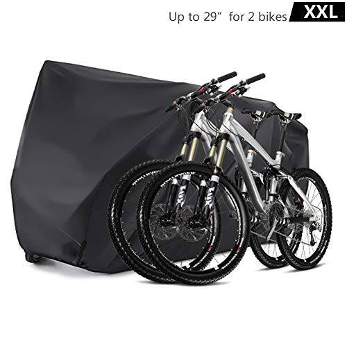 Bicycle Bike Cover Waterproof Outdoor for 2 Bikes Heavy Duty 210D Oxford XXL Wheel Rain Cover with Resist Strong Winds Easy Fold Carry Around Cycling Covers for Mountain/Road/Electric Bike