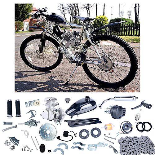 YaeCCC Bicycle Motor Kit 80cc 2 Stroke Motor Engine Mountain Bike Upgrade Kit Gas for Motorized Bicycle Bike Kits Silver